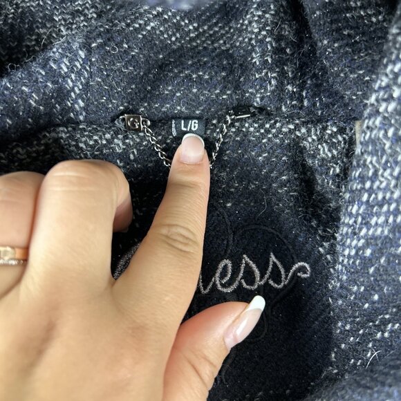 Guess Womens Jacket Large black Gray Hoodie outerwear toggle Fall Winter Hooded - Picture 4 of 10